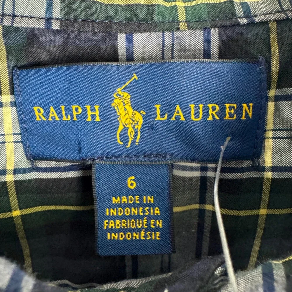 Ralph Lauren Boys 6 Plaid Button Down Shirt Long Sleeve Blue Green Holiday NWT